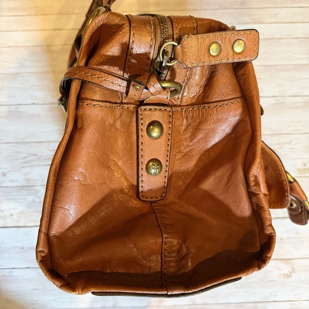 Frye Tan Leather Satchel with Studded Detail